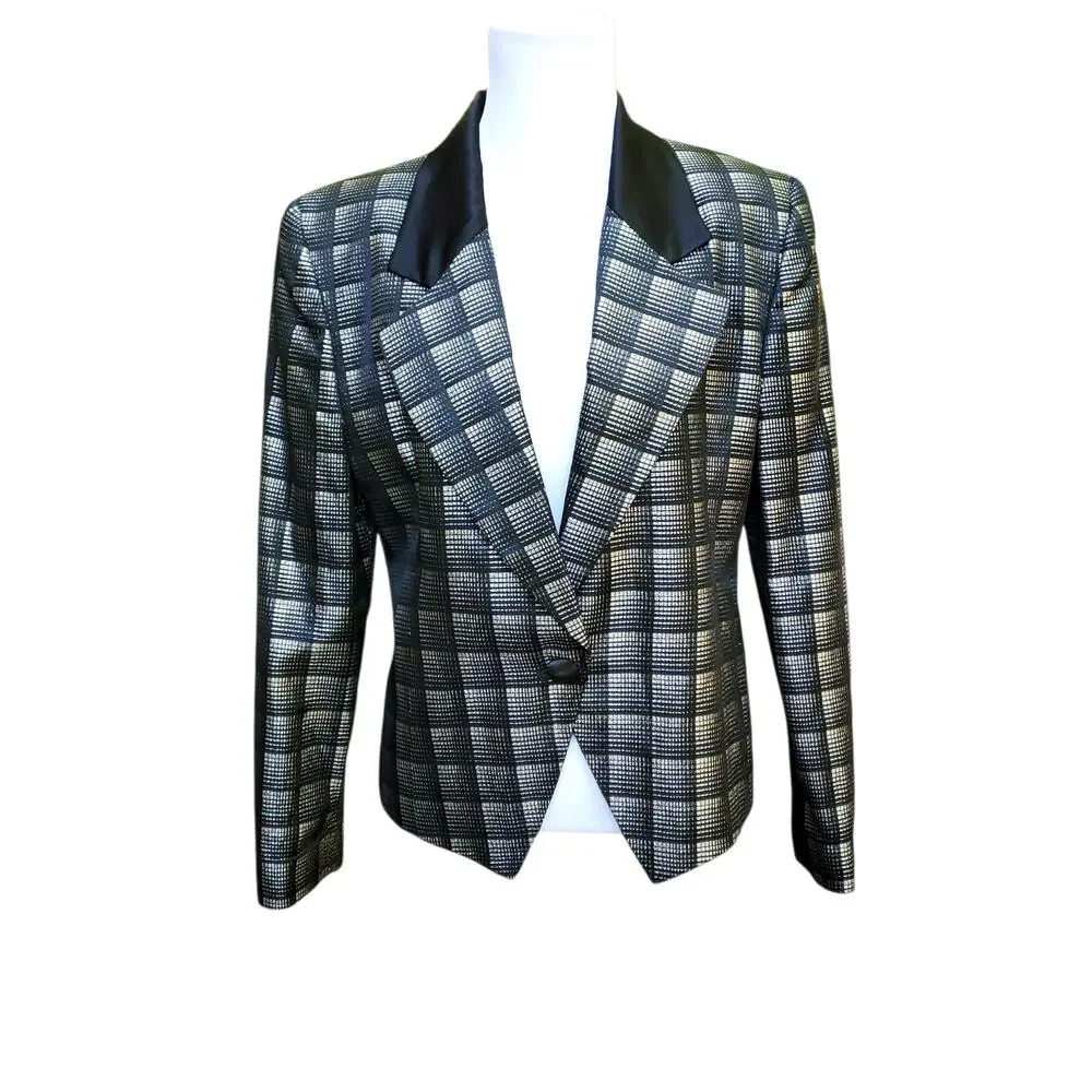 Christian Dior 80s 90s Blazer Jacket Power Money Cropped Disco Black Metallic 8
